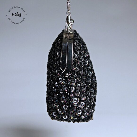 Vintage Sequins Beaded Silver Chain Strap Mini Shoulder Bag - Picture 4 of 10